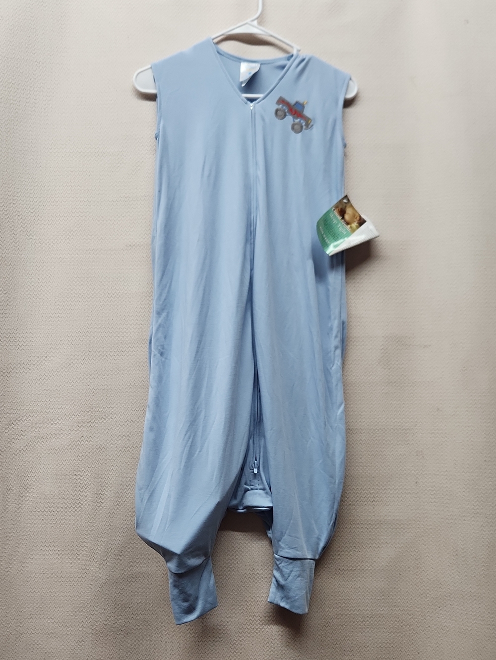 Halo Light Blue Sleeveless Footed Sleep Sack with Truck Patch
